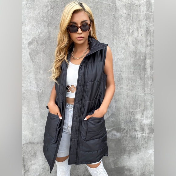 Trindy Clozet Boutique Jackets & Blazers - Elly Bazar Zip Up Longline Puffer Vest with Pockets